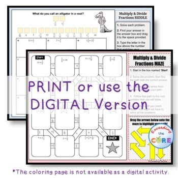 MULTIPLY DIVIDE FRACTIONS Maze Riddle Coloring Page PRINT AND DIGITAL