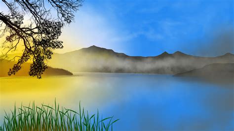 Wallpaper Digital Painting Digital Art Nature Landscape Lake