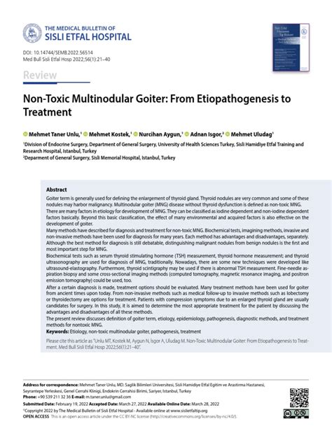 Sanction, Non-Toxic Multinodular Goiter, From Etiopathogenesis To ...