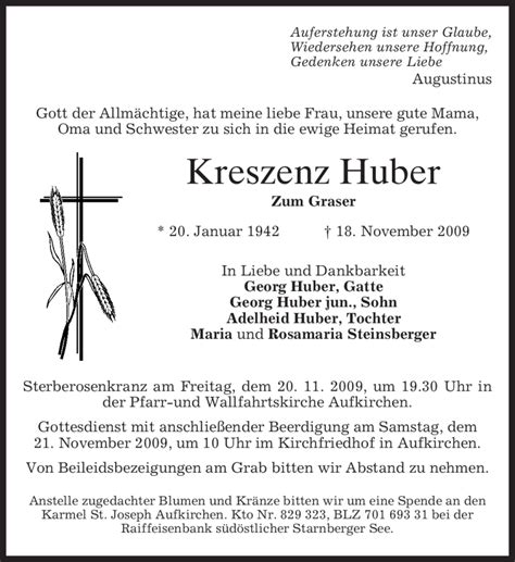 Traueranzeigen Von Kreszenz Huber Trauer Merkur De