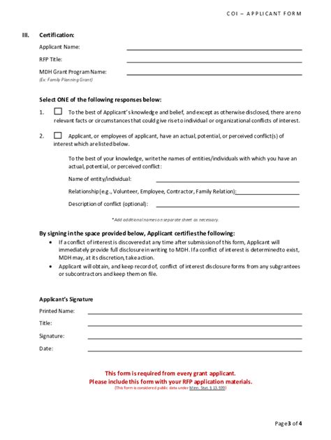 Fillable Online Applicant Conflict Of Interest Disclosure Form Mdh