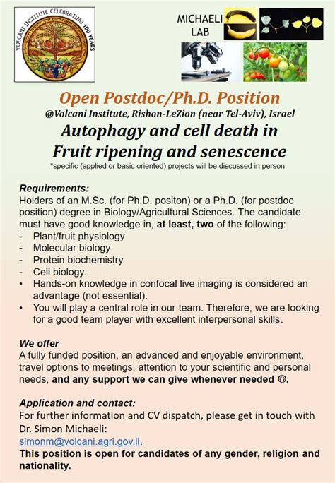 Open Postdoc/Ph.D. Position at Volcani Institute, Israel