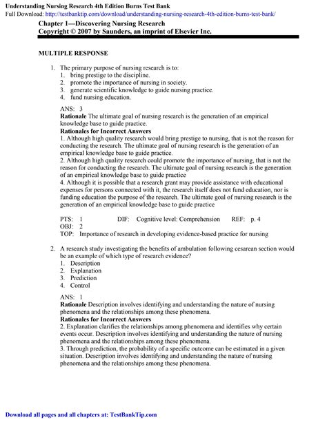 Understanding Nursing Research Th Edition Burns Test Bank By