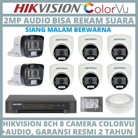 Jual PAKET CCTV HIKVISION COLORVU 2MP 8 CHANNEL 8 CAMERA COLORFUL TURBO