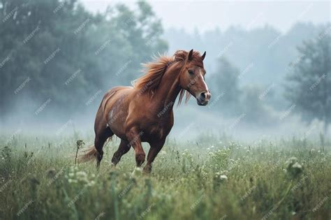 Premium Photo A Brown Horse Running Through A Field Of Tall Grass