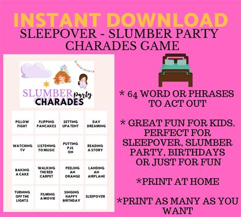 Sleepover Game Slumber Party Game Mash Printable Game Girls Etsy