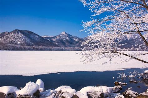 Premium Photo | Snowy scenery of lake kussharo in winter