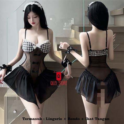 Jual Lingerie Sexy Cosplay Costume Pelayan Wanita Maid Uniform Fullset