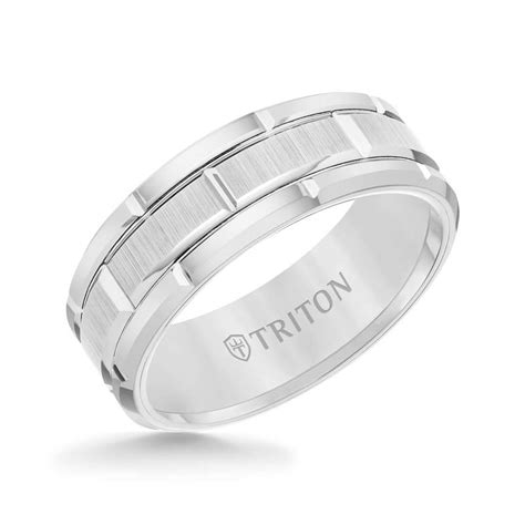 White Tungsten Carbide Bevel Edge Comfort Fit Band With Vertical Satin