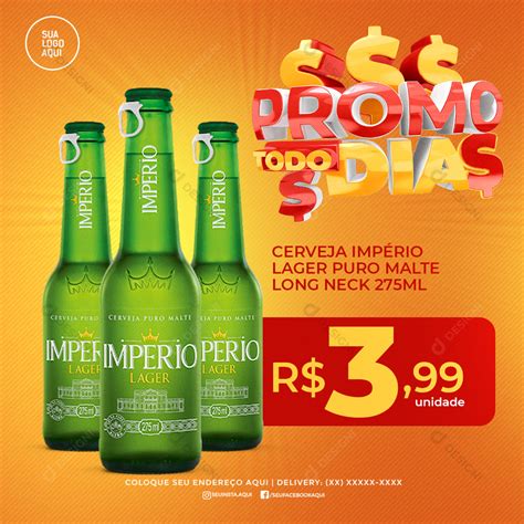 Promoção Cerveja Império Lager Puro Malte 275ml Long Neck Social Media