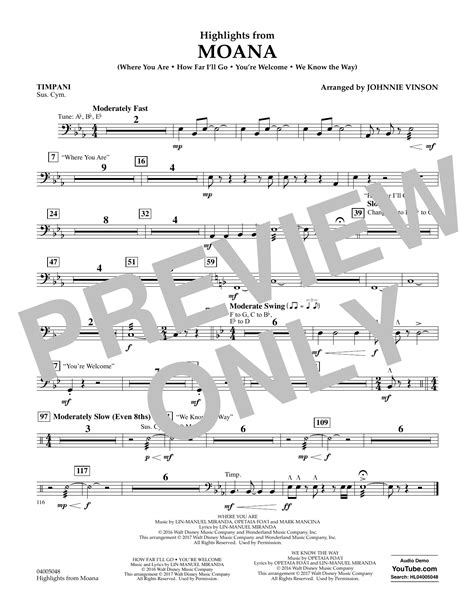 Highlights From Moana Timpani By Johnnie Vinson Sheet Music For Concert Band Flex Band At