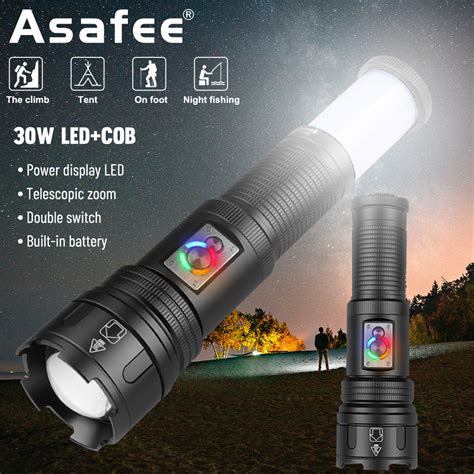 Asafee ไฟฉาย LED 30W XHP360 3000LM แบตเตอรภายใน Type C ชารจแบตเตอร