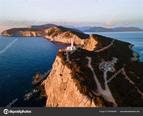 Aerial View Lefkada Island Lighthouse Cliff Copy Space Stock Photo By