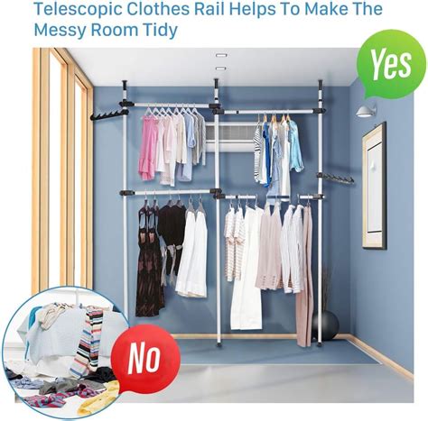 Heavy Duty Clothes Rack Telescopic Coat Hanger Wardrobe Organiser