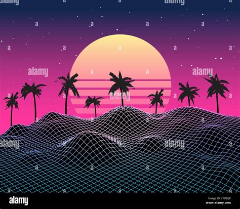 Retro vaporwave backgroud future landscape 80s aesthetic laser synthwave grid Stock Vector Image ...