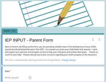 Iep Planning Parent Guardian Input Form By Jennifer Scott Tpt