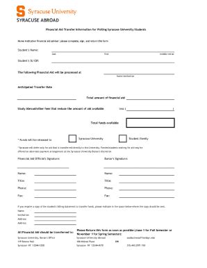 Fillable Online Suabroad Syr Pdf Financial Aid Transfer Form Pdf