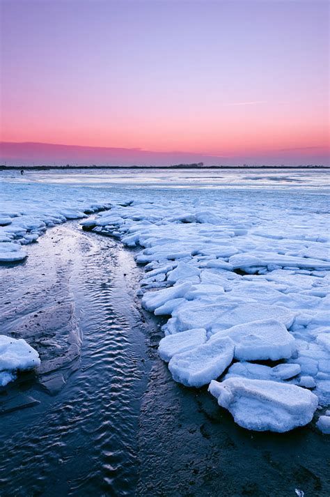 Frozen Lagoon Sunset Near Venice View Large On Black Or P Umberto