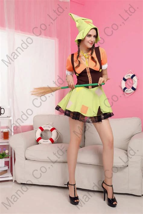 Women Girls Cute Sexy Witch Cosplay Green Dress Halloween Costume Party