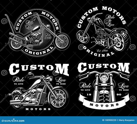 Set of 4 Vintage Biker Illustrations on Dark Background_3 Stock ...