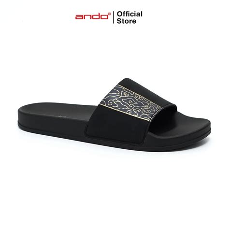 Jual Ando Official Sandal Selop Slip On Pandu Pria Dewasa Hitam Emas