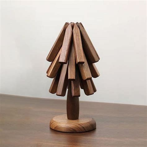 Wooden Trivets For Hot Dishes Insulation Pad Tree Shape Trivet Set Coaster For Teapot Hot Pots