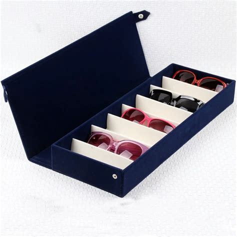 8 Grids Flock Sunglasses Storage Box Suede Glasses Organizer Case