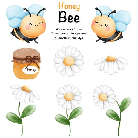 Watercolor Honey Bee Clipart Bundle Spring Garden Bee Clipart Honey