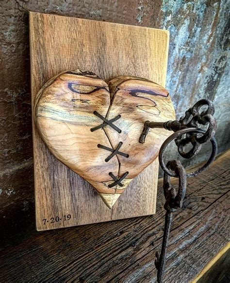 Wood Heart Sculpture Decor Rustic Mended Heart Farmhouse Decor Etsy