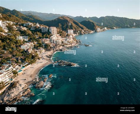 High Aerial View Of Conchas Chinas Beach And It Nearby Hotels In Puerto