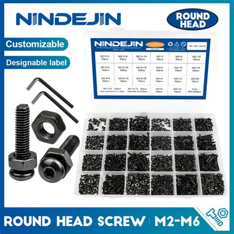 NINDEJIN Hex Hexagon Socket Button Head Screw Nut 10 9 Grade Carbon