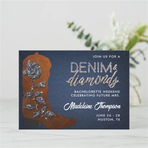 Denim Diamonds Cowgirl Boot Bachelorette Itinerary Invitation Zazzle