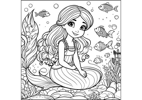 Beautiful Mermaid And Fish Mermaids Adult Coloring Pages