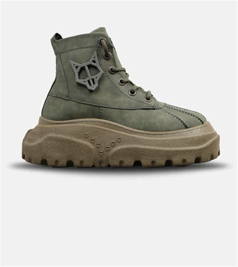 کفش کتانی ساقدار سبز زیتونی Naked Wolfe مدل 5434 لوزی