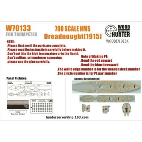 Hunter W70133 1 700 Wood Deck HMS DREADNOUGHT 1915 FOR TRUMPETER 06705