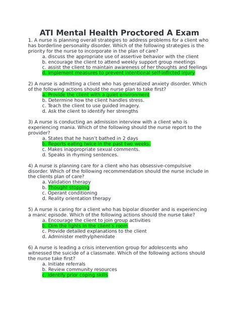 Ati Mental Health Proctored Test 2024 Tessy Shandeigh