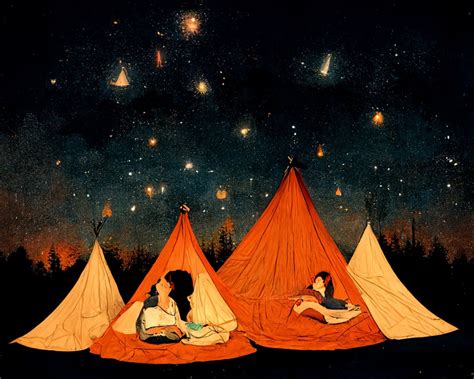 Prompthunt Lesbian Campers Sit In A Tent Staring Into Night Sky Stars