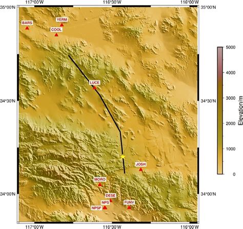 Map of the numerical model for the 1992 Landers earthquake. The ...