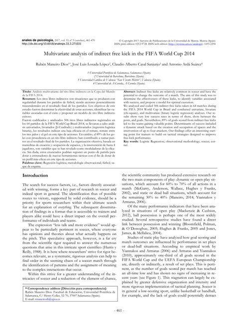 (PDF) Multivariate analysis of indirect free kick in the FIFA World Cup ...