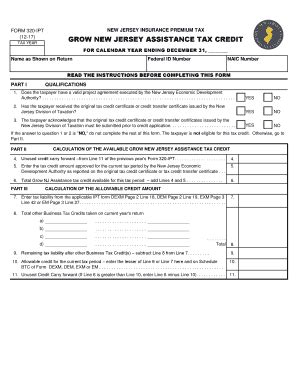 Fillable Online Form 320 IPT Grow New Jersey Assistance Tax Credit