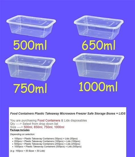 Food Containers Plastic Takeaway Storage Boxes Bulk 500ml 650ml 750ml