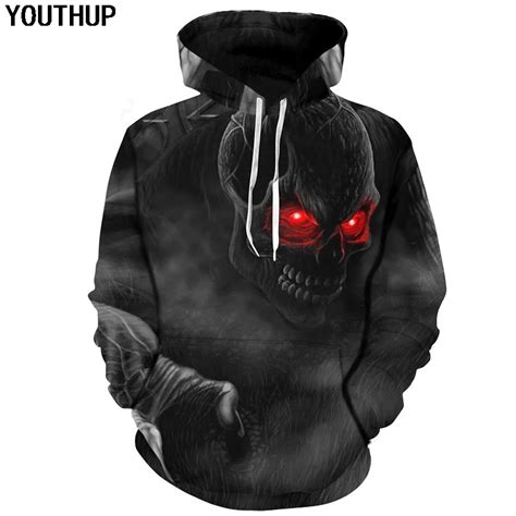 Youthup New Skull Hoodies Men 3d Print Hooded Hoodies Cool Skull 3d