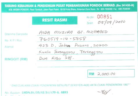 Mdrsh Raudhah Syafieah Contoh Resit Sumbangan Zakat Derma Melalui Mrs Dikecualikan Cukai