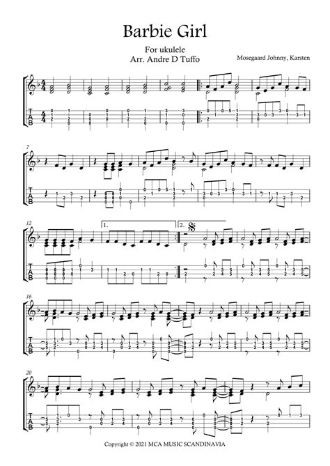 Barbie Girl Arr Andre D Tuffo Sheet Music Aqua Ukulele