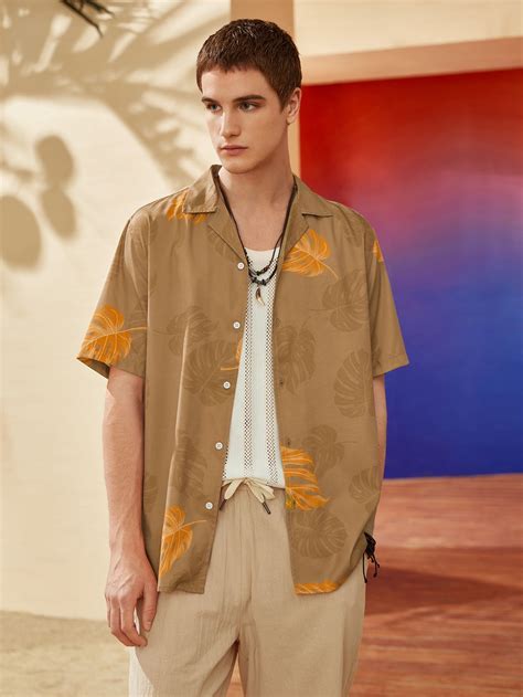 Shein Men Tropical Print Button Front Shirt Shirt Outfit Men Summer