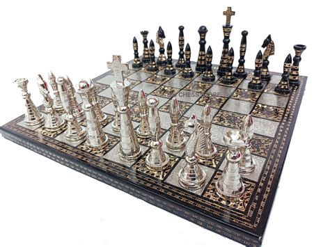 The Exquisite Carved Brass Metal Chess Set Solid Metal Combo Etsy