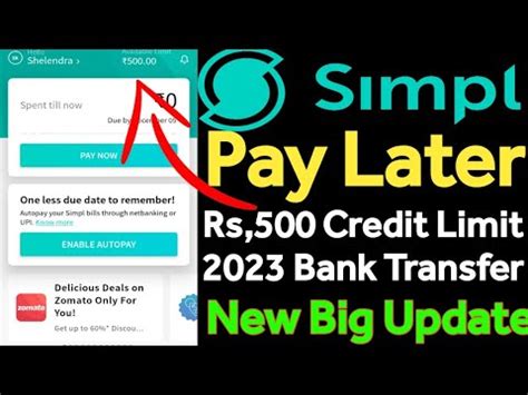 Simpl Pay Later Rs Credit Limit Bank Transfer New Updates