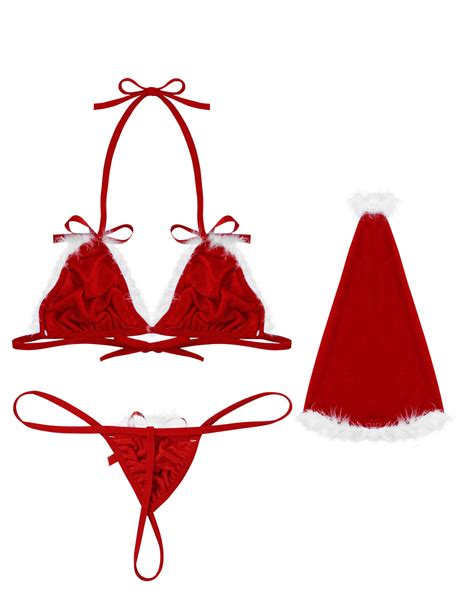 Women Christmas Lingerie Set With G String Sexy Santa Cosplay Costume