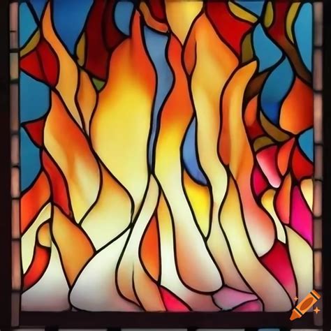 Realistic Stained Glass Art Of Fire On Craiyon