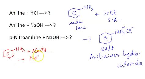 SOLVED: Aniline + HCl —> ? Aniline + NaOH —> ? p-Nitroaniline + NaOH —> ?